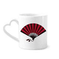 Dıythinker 12 oz Japon Kırmızı Siyah Fan Çömlekçilik Seramik Kalp Saplı Kupa