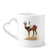 Dıythinker 12 oz Kız Geyik Hayvan Çömlekçilik Seramik Kalp Saplı Kupa