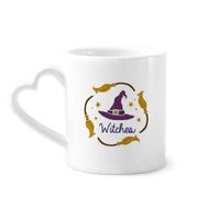 Dıythinker 12 oz Mor Şapka Çizgi Film Desenli Cadılar Bayramı Çömlekçilik Seramik Kalp Saplı Kupa