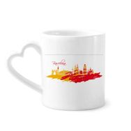 Dıythinker 12 oz Şehir Silüeti Kırmızı Sarı Barselona Çömlekçilik Seramik Kalp Saplı Kupa