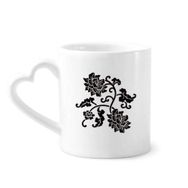 Dıythinker 12 oz Silüeti Siyah Çiçekler Bitki Çömlekçilik Seramik Kalp Saplı Kupa