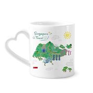 Dıythinker 12 oz Singapur Seyahat Haritası Çömlekçilik Seramik Kalp Saplı Kupa