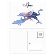 Dıythinker 14x9 cm 20 Adet Renkli Dolphins İllüstrasyon Kartpostal Seti