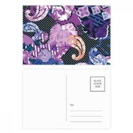 Dıythinker 14x9 cm 20 Adet Renkli Mor Çiçek Yaprak Noktası Çizgi Soyut Desen Kartpostal Seti