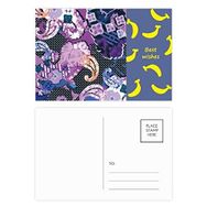 Dıythinker 14x9 cm 20 Adet Renkli Mor Çiçek Yaprak Noktası Çizgi Soyut Desen Muz Kartpostal Seti