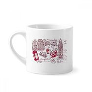 Dıythinker 170 ml Beyaz Big Ben Otobüs İngiltere Bayrağı Eskiz İllüstrasyon Mini Kahve Seramik Kupa