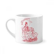 Dıythinker 170 ml Beyaz Budizm Kırmızı Guanyin İllüstrasyon Desenli Mini Kahve Seramik Kupa