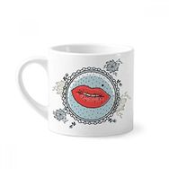 Dıythinker 170 ml Beyaz Dudak Çiçeği Yaprak Çerçeve Çizgi Film Desenli Mini Kahve Seramik Kupa