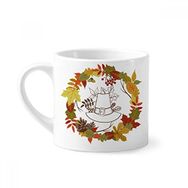Dıythinker 170 ml Beyaz Garland Şükran Günü Yaprak Desenli Mini Kahve Seramik Kupa