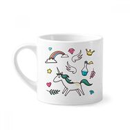 Dıythinker 170 ml Beyaz Gökkuşağı Kanatları Kalp Taç Tek Boynuzlu At Mini Kahve Seramik Kupa