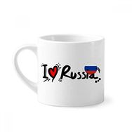Dıythinker 170 ml Beyaz I Love Russia Kelime Bayrağı Kalp Mini Kahve Seramik Kupa