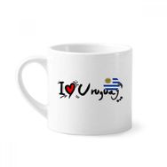 Dıythinker 170 ml Beyaz I Love Uruguay Kelime Bayrağı Aşk Kalp İllüstrasyon Mini Kahve Seramik Kupa