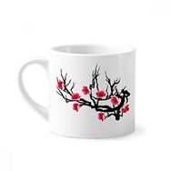 Dıythinker 170 ml Beyaz Japon Kültürü Kırmızı Siyah Sakura Desenli Mini Kahve Seramik Kupa