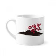 Dıythinker 170 ml Beyaz Japon Sakura ve Fuji Desenli Mini Kahve Seramik Kupa