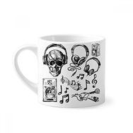 Dıythinker 170 ml Beyaz Kafatası Kulaklık Müzik Enstrüman Desenli Mini Kahve Seramik Kupa