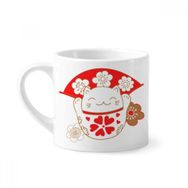 Dıythinker 170 ml Beyaz Kiraz Çiçekleri Şanslı Şans Kedi Japon Mini Kahve Seramik Kupa