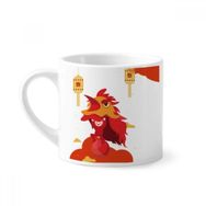Dıythinker 170 ml Beyaz Kırmızı Fener Aslan Dansı Çin Şehri Mini Kahve Seramik Kupa