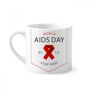Dıythinker 170 ml Beyaz Kırmızı Kurdele World AIDS Day Stop HIV Farkındalık Mini Kahve Seramik Kupa