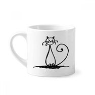 Dıythinker 170 ml Beyaz Kıvırcık Kuyruk Kedi Gülümseyen Oturuş Hattı Mini Kahve Seramik Kupa