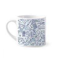 Dıythinker 170 ml Beyaz Mavi El Boyaması Matematik Cetveli Hesap Makinesi İllüstrasyon Mini Kahve Seramik Kupa