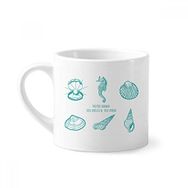 Dıythinker 170 ml Beyaz Mavi Hippocampus Deniz Yaşamı Desenli Mini Kahve Seramik Kupa