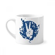 Dıythinker 170 ml Beyaz Mavi Sembol Zafer Tasarımı İllüstrasyon Desenli Mini Kahve Seramik Kupa