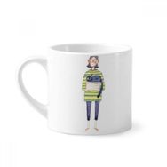 Dıythinker 170 ml Beyaz Miaoji Boyama Kedi Meganekko Kız Mini Kahve Seramik Kupa
