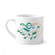 Dıythinker 170 ml Beyaz Müzik Notasyonu Yeşil Turuncu Desenli Mini Kahve Seramik Kupa