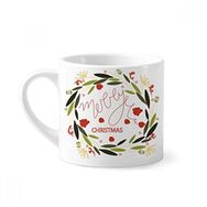 Dıythinker 170 ml Beyaz Noel Renkli Çelenk Yaprağı İllüstrasyon Mini Kahve Seramik Kupa