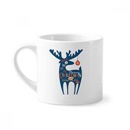 Dıythinker 170 ml Beyaz Noel Tatili Mavi Geyik Mini Kahve Seramik Kupa