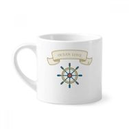 Dıythinker 170 ml Beyaz Rudder Ocean Love Deniz Yelkenli Desenli Mini Kahve Seramik Kupa