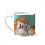 Dıythinker 170 ml Beyaz Sarı Çizgili Kedi Evcil Hayvan Yalama Mini Kahve Seramik Kupa