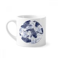 Dıythinker 170 ml Beyaz Sazan Dalgalı Mavi Desenli Japon Mini Kahve Seramik Kupa
