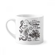 Dıythinker 170 ml Beyaz Siyah Hippocampus Deniz Yaşamı İllüstrasyon Mini Kahve Seramik Kupa
