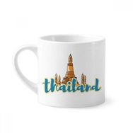 Dıythinker 170 ml Beyaz Tayland Wat Haw Pha Kaew İllüstrasyon Mini Kahve Seramik Kupa