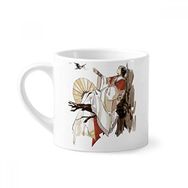 Dıythinker 170 ml Çin Çin Arkaik Adam Figür Desenli Mini Beyaz Çömlek Seramik Saplı Kupa