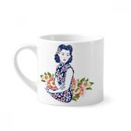 Dıythinker 170 ml Çin Kültürü Mavi Çiçek Kadın Mini Beyaz Çömlekçilik Seramik Saplı Kupa