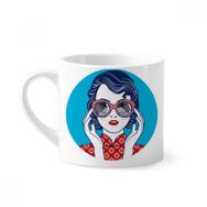 Dıythinker 170 ml Çin Kültürü Mavi Kadın Gözlükleri Mini Beyaz Çömlekçilik Seramik Saplı Kupa