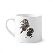 Dıythinker 170 ml Çin Mürekkep Stili Beş Goblins Canavar Mini Beyaz Çömlek Seramik Saplı Kupa