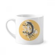 Dıythinker 170 ml Çizgi Çizim Balık Güçlü Yem Desenli Mini Beyaz Çömlek Seramik Saplı Kupa
