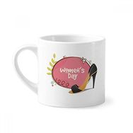 Dıythinker 170 ml Yüksek Topuklu Kadın Günü Desenli Mini Beyaz Çömlekçilik Seramik Saplı Kupa