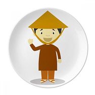 Dıythinker 20 cm Bambu Şapka Vietnam Çizgi Film Dekoratif Porselen Tatlı Tabağı