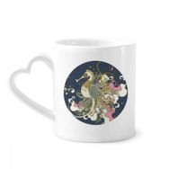 Dıythinker 340 ml Çiçek Japonya Hippocampus Ukiyo E Seramik Kalp Saplı Kupa
