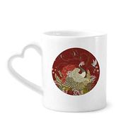 Dıythinker 340 ml Çiçek Kanat Kuş Ukiyo E Yapraklar Seramik Kalp Saplı Kupa