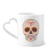 Dıythinker 340 ml Çiçek Kuş Sirüs Pembe Kafatası İllüstrasyon Seramik Kalp Saplı Kupa