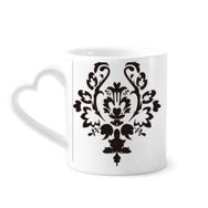 Dıythinker 340 ml Çiçek Siyah Paralel Barok Sanat Desenli Seramik Kalp Saplı Kupa