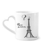 Dıythinker 340 ml Çizgi Çizim Eyfel Kulesi Silüeti Paris Seramik Kalp Saplı Kupa