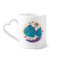 Dıythinker 340 ml Çizgi Çizim Karikatür Deniz Balıkları Mercanlar Seramik Kalp Saplı Kupa