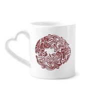 Dıythinker 340 ml İki Çin Phoenix Hayvan Daire Portre Seramik Kalp Saplı Kupa