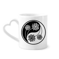 Dıythinker 340 ml Kalp Saplı Budizm Budist Yin-yang Çiçek Tasarımlı Kahve Çömlekçilik Seramik Kupa